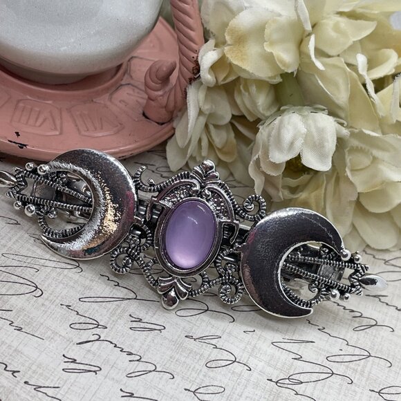 Festival Double Silver Purple Half crescent Moon magic Spell Love Hair Clip Comb - Picture 2 of 12